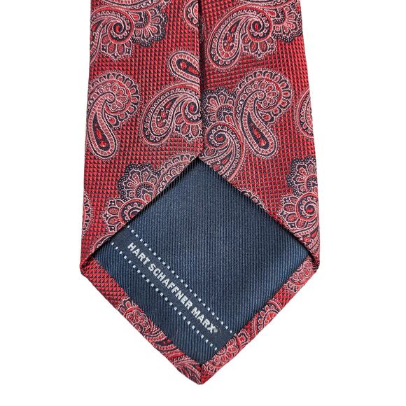 Hart Schaffner Marx Men’s Neck Tie Silk Red Paisley Pattern Print Made in USA - Picture 6 of 6